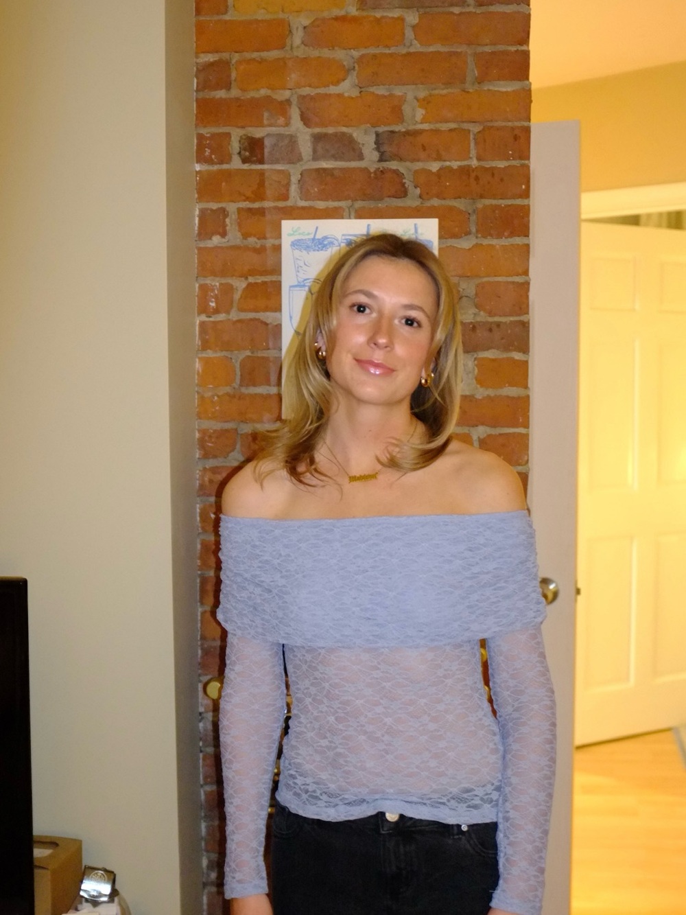 Light Blue Off-Shoulder Lace Top
